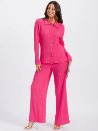 WOMEN'S LONG SLEEVE BLOUSE & ELASTIC WAIST PANTS WAFFLE 2PC. SET