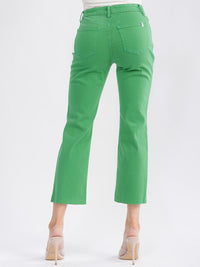 WOMEN'S BUTTON CLOSURE POCKETS DISTRESS WIDE LEG DENIM PANTS