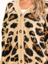 WOMEN'S LONG SLEEVE BUTTON UP ANIMAL PRINT COLORBLOCK CARDIGAN