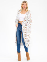 WOMEN'S LONG SLEEVE OPEN FRONT MULTI PRINT FUZZY CARDIGAN