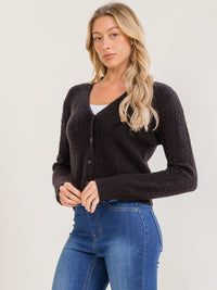 WOMEN'S LONG SLEEVE BUTTON UP V-NECK KNIT SWEATER