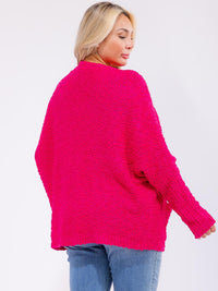 PLUS SIZE LONG SLEEVE OPEN FRONT POCKETS KNIT CARDIGAN