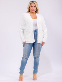 PLUS SIZE LONG SLEEVE OPEN FRONT POCKETS KNIT CARDIGAN