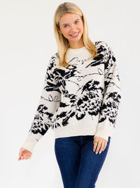 WOMEN'S LONG SLEEVE MULTI PRINT PULLOVER SWEATER