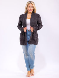PLUS SIZE LONG SLEEVE OPEN FRONT POCKETS KNIT CARDIGAN