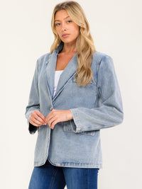 WOMEN'S LONG SLEEVE BUTTON UP FRONT POCKETS DENIM JACKET