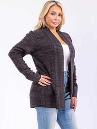 PLUS SIZE LONG SLEEVE OPEN FRONT POCKETS KNIT CARDIGAN