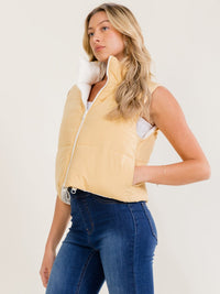 WOMEN'S SLEEVELESS ZIP UP FRONT POCKETS ADJUSTABLE WAIST REVERSABLE PUFFER VEST