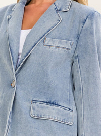 WOMEN'S LONG SLEEVE BUTTON UP FRONT POCKETS DENIM JACKET