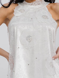WOMEN'S SLEEVELESS HALTER NECK FLOWER DETAILED TUNIC MINI DRESS