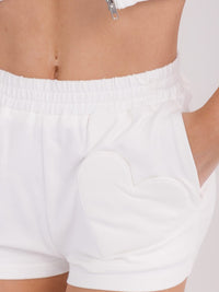 WOMEN'S ZIP UP CROP TOP & ELASTIC WAIST MINI SHORTS HEARTS DETAILED 2PC. SET