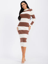 WOMEN'S LONG SLEEVE MOCK NECK COLORBLOCK BODYCON MAXI DRESS