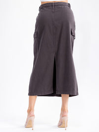 WOMEN'S BUTTON CLOSURE CARGO POCKETS DENIM MAXI SKIRT