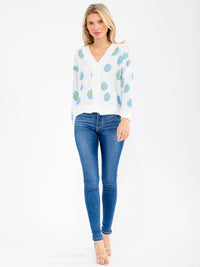 WOMEN'S LONG SLEEVE BUTTON CLOSURE FLORAL SWEATER