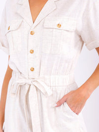 WOMEN'S SHORT SLEEVE BUTTON UP POCKETS ELASTIC WAIST ROMPER