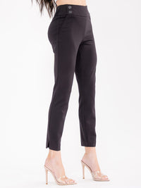 WOMEN'S ELASTIC WAIST SKINNY LEG BUTTONS DETAILED PANTS