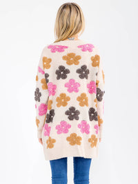 WOMEN'S LONG SLEEVE BUTTON CLOSURE FLORAL PRINT CARDIGAN