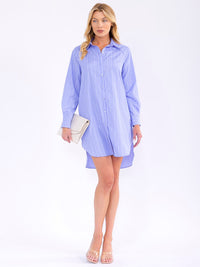 WOMEN'S LONG SLEEVE BUTTIN UP FRONT POCKETS STRIPES MINI DRESS
