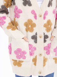 WOMEN'S LONG SLEEVE BUTTON CLOSURE FLORAL PRINT CARDIGAN