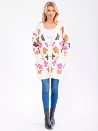 WOMEN'S LONG SLEEVE BUTTON CLOSURE FLORAL PRINT CARDIGAN