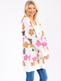 WOMEN'S LONG SLEEVE BUTTON CLOSURE FLORAL PRINT CARDIGAN