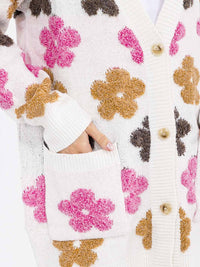 WOMEN'S LONG SLEEVE BUTTON CLOSURE FLORAL PRINT CARDIGAN
