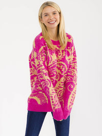 WOMEN'S LONG SLEEVE KNIT PULLOVER COLORBLOCK PRINT SWEATER