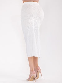 WOMEN'S ELASTIC WAIST SIDE SLIT STUDS MIDI SKIRT
