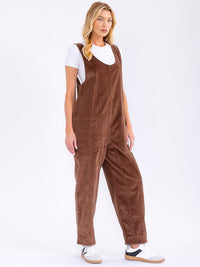 WOMEN'S SLEEVELESS FRONT POCKETS WIDE LEG CORDUROY JUMPSUIT