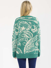 WOMEN'S LONG SLEEVE KNIT PULLOVER COLORBLOCK PRINT SWEATER