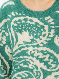 WOMEN'S LONG SLEEVE KNIT PULLOVER COLORBLOCK PRINT SWEATER