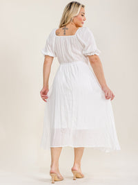 PLUS SIZE SHORT SLEEVE SQUARE POCKETS SMOCK MAXI DRESS