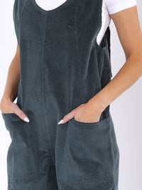 WOMEN'S SLEEVELESS FRONT POCKETS WIDE LEG CORDUROY JUMPSUIT