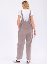 WOMEN'S SLEEVELESS FRONT POCKETS WIDE LEG CORDUROY JUMPSUIT