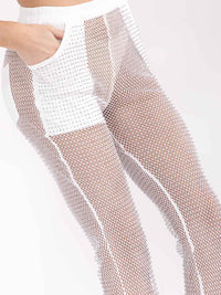 WOMEN'S ELASTIC WAIST POCKETS STUDS DETAILED WIDE LEG PANTS