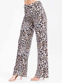 WOMEN'S BUTTON CLOSURE BACK POCKETS WIDE LEG ANIMAL PRINT PANTS