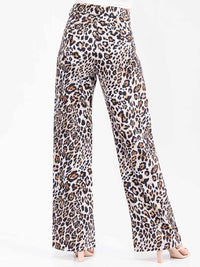 WOMEN'S BUTTON CLOSURE BACK POCKETS WIDE LEG ANIMAL PRINT PANTS