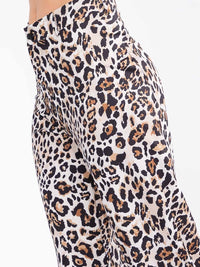 WOMEN'S BUTTON CLOSURE BACK POCKETS WIDE LEG ANIMAL PRINT PANTS