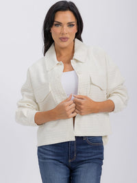WOMEN'S LONG SLEEVE FRONT POCKET BUTTON CLOSURE TWEED BLAZER