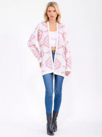 WOMEN'S LONG SLEEVE OPEN FRONT COLORBLOCK PRINT KNIT CARDIGAN
