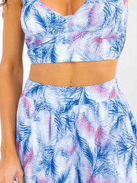 WOMEN'S SLEEVELESS SMOCK CROP TOP & ZIP UPWIDE LEG PANTS FLORAL 2PC. SET