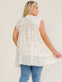 PLUS SIZE SLEEVELESS V-NECK TIERED LACE TUNIC MINI DRESS