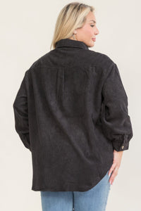 PLUS SIZE LONG SLEEVE BUTTON UP FRONT POCKETS CORDUROY SHACKET