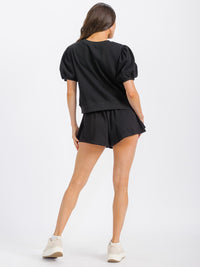 WOMEN'S SHORT SLEEVE TOP & ELASTIC WAIST MINI SHORT SEQUINS 2PC. SET