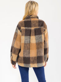 WOMEN'S LONG SLEEVE BUTTON CLOSURE FRONT POCKETS PLAID JACKET