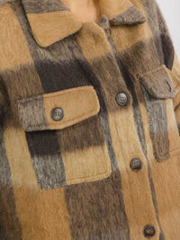 WOMEN'S LONG SLEEVE BUTTON CLOSURE FRONT POCKETS PLAID JACKET