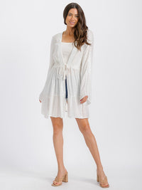 WOMEN'S LONG SLEEVE SELF TIE SHIMMER KIMONO