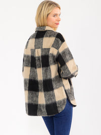 WOMEN'S LONG SLEEVE BUTTON CLOSURE FRONT POCKETS PLAID JACKET
