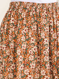 PLUS SIZE ELASTIC WAIST FLORAL PRINT TIERED MAXI SKIRT