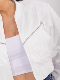 WOMEN'S LONG SLEEVE ZIP UP FRONT POCKETS BOMBER JACKET